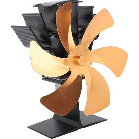 Ventilateur vertical pour poêle, 6 pales, thermique, à circulation d'air rapide et chaude, avec poignée, pour cheminée, couleur or. (1/5)