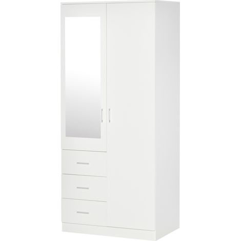 HOMCOM Guardaroba Moderno 2 Ante con 3 Cassetti e Specchio 80x50x180cm Bianco (1/5)