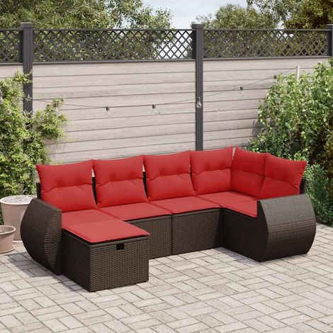 vidaXL Salon de jardin avec coussins 6 pcs marron résine tressée (1/5)