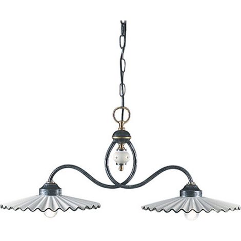 Lampadario Classico L'Aquila Metallo Ceramica Nero Sfumato Rame 31Cm 2 Luci E27 (1/4)