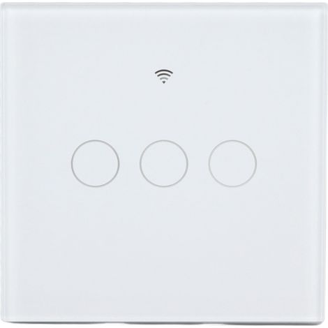 Interrupteur mural tactile WiFi 3 boutons, type 86, verre trempé, blanc, 100-240V, compatible Alexa/Google Home, panneau tactile renforcé, prise EU, commande vocale et application. (1/5)