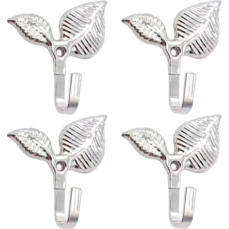 4pcs Iron Sheet - Curtain Tieback Hooks with Screws, Wall Mounted Drapery Holdbacks for Curtains, Towels, Coats, Silver (1/5)