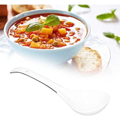 Vaisselle en céramique noire : grande cuillère grande cuillère en porcelaine/porcelaine grande cuillère à porridge en porcelaine vaisselle en céramique blanche : cuillère à soupe à long manche. (1/5)