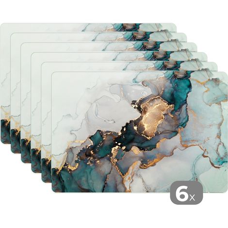 PLACEMAT Set of 6 - Blue - Marble - Gold 45x30 cm (1/5)