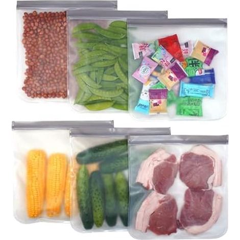 Lot de 6 sacs de conservation alimentaire transparents 28 x 26 cm, réutilisables, Sacs à sandwich , congélateurs, sans BPA (1/5)