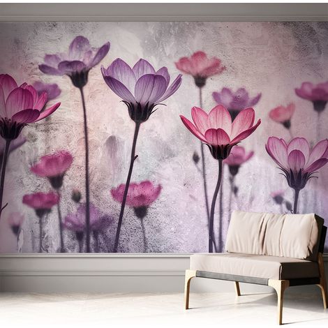 Fototapete Selbstklebend - Wanddekoration - Wandfolie - 3D Tapete Wand - Wohnungsdeko Pastellfarbene Blumen 312x219 cm (1/5)