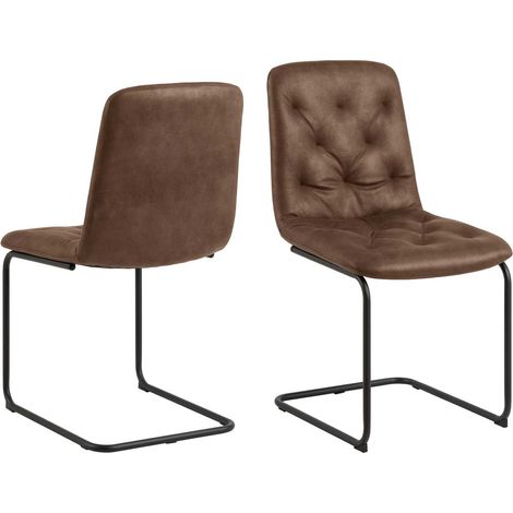 Lot de 2 chaises repas 48x56x92 cm en PU marron et piètement noir (1/5)