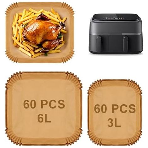 120Pcs Papier Cuisson Air Fryer pour Moulinex EZ901820 5,2/3,1 L, Philips Dual Basket Airfryer Série 3000,Philips NA350/00 6L/3L.Accessoires Airfryer Pour Friteuse 2 tiroirs(120Pcs) (1/5)