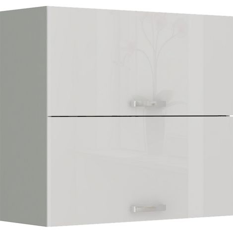 Küche Hängeschrank 80 Bianca Weiß Hochglanz + Grau Küchenzeile Küchenblock (1/5)