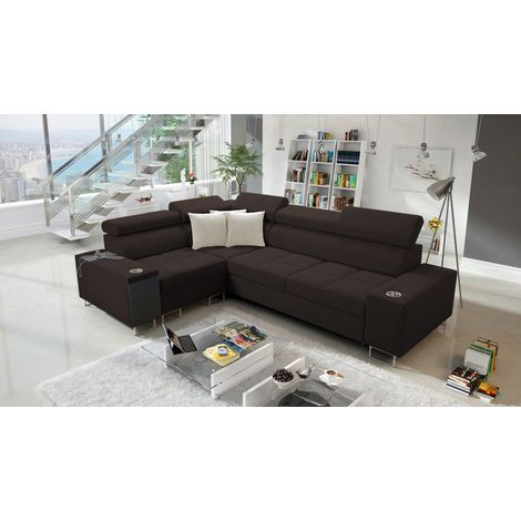 Elegantes Ecksofa mit Konsole und Ladegerät MORENA II Sawana Dunkelbraun Links (1/5)