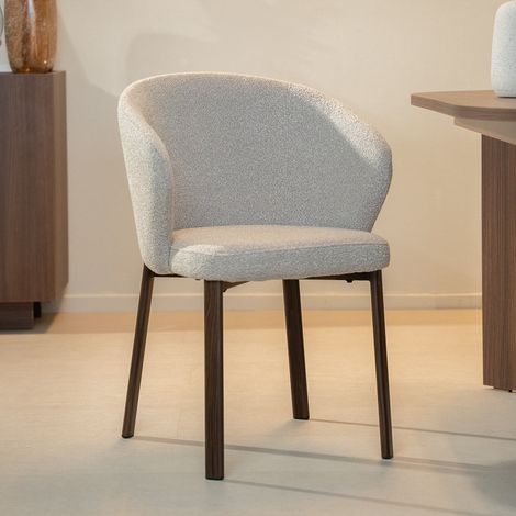 Esszimmerstuhl Bouclé-Sandfarbe Taro – Rahmen in Walnussoptik – (1/5)