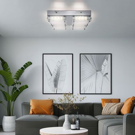 Plafonnier Plafonnier lampe de salon, 4 flammes, moderne, métal verre, chrome, 4x LED 3,2 watts 360 lumen 3500 Kelvin blanc chaud, LxPxH 28x28x6,5 cm (1/5)