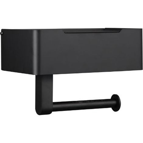 Boîte à mouchoirs en acier inoxydable noir avec support pour rouleau de papier toilette sans perforation.