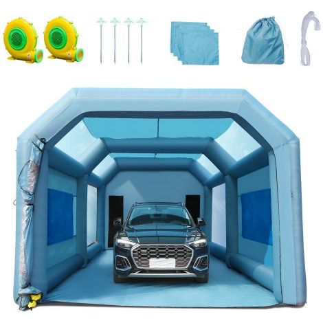 Cabine de Peinture Gonflable 8,5x4,8x3,3 m Tente Peinture Gonflable Automobile en Oxford 210D avec Système de Filtration et 2 Souffleurs Station de Travail pour Pose de Peinture Atelier Garage (1/4)