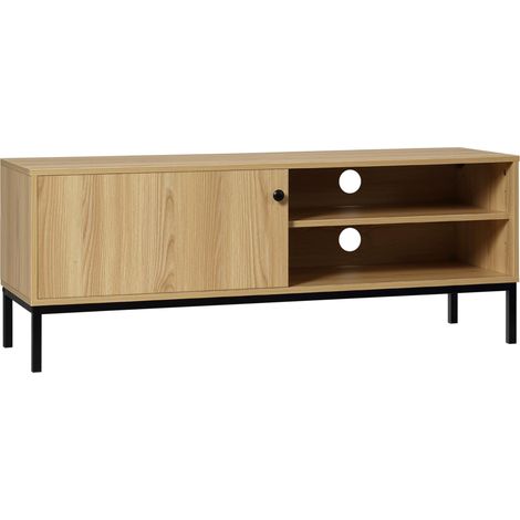 Meuble TV max. 50 pouces 3 compartiments 2 passe-câbles avec porte coulissante - dim. 120L x 39,5l x 46H cm (1/5)