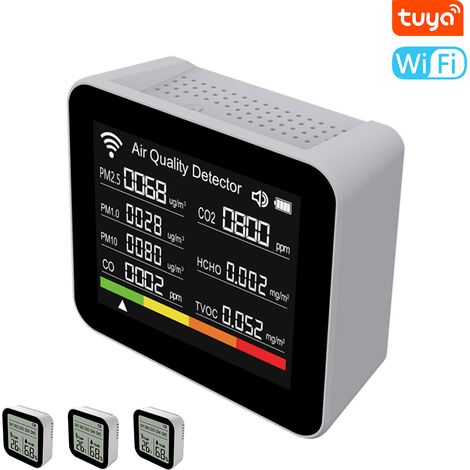 Moniteur de qualité de l'air intelligent Tuya WIFI 20 en 1 Détecteur de CO2 d'intérieur CO/CO2/TVOC/HCHO/PM2.5/PM1.0/PM10/Température/Humidité/Heure/Date/Alarme Prise en charge du contrôle à distance (1/5)