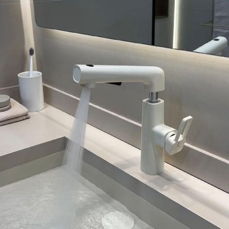 Robinet de Lavabo avec Douchette Extractible – Mitigeur Monocommande 3 Modes (Laiton Blanc) – Eau Chaude/Froide – Design Moderne pour Salle de Bain & Cuisine – Haute Pression – Facile à Installer (1/4)