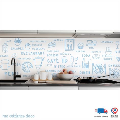 Crédence : Dessin food clair - Couleur Bleu pastel - Alu composite - 120 - 60 (1/3)