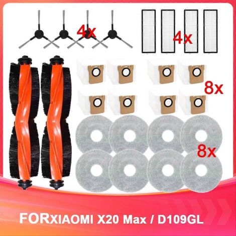 Compatible avec Xiaomi X20 Max /D109GL : brosse latérale principale de rechange, filtre HEPA, lingettes de nettoyage, sacs à poussière, spa