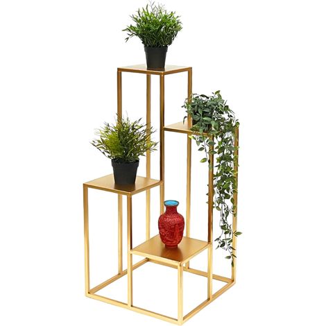 DanDiBo Blumentreppe Metall Gold 82 cm Pflanzentreppe Blumenständer 96505 Blumensäule Modern Pflanzenständer Blumenhocker