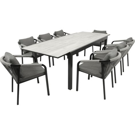 Garnitur FARO 9-teilig, Alu + Glas + Rope grau