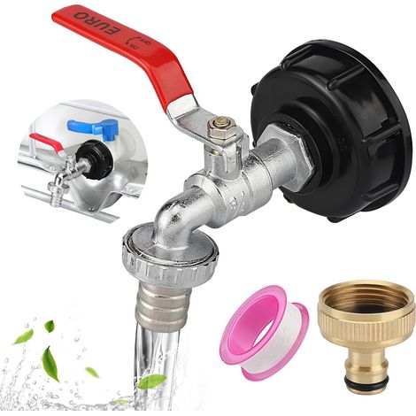 Robinet Cuve 1000L IBC, Adaptateur S60X6 3/4 Pouce en Laiton/Aluminium, Robinet à Bille pour Réservoir d’Eau de Pluie, Accessoires de Citerne Jardin, Raccord de Vidange IBC (1/5)