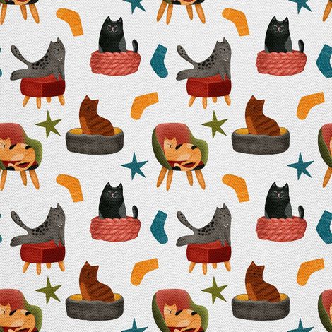 Telas decorativas para exteriores estilo oxford con motivos de gatos y calcetines. (1/5)