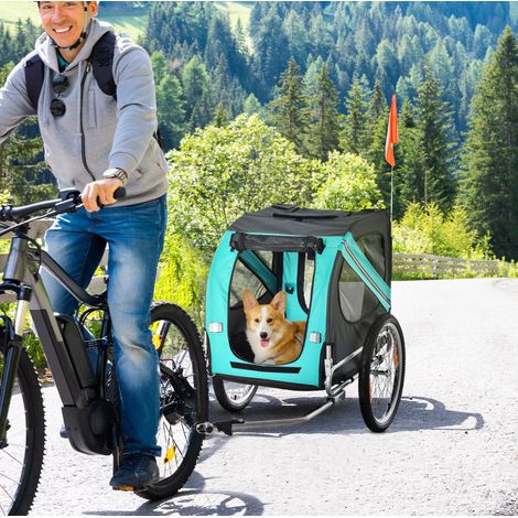 Remorque vélo pour chien pliable 130 x 73 x 90 cm, acier, verte HAVRYA (1/3)