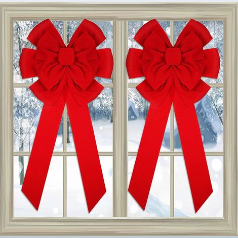 2 Pièces Noeud de Velours de Noël, 90cm x 45cm Grand Arcs de Porte Rouges Noeud D'arbre de Noël Arc de Guirlande de Noël Emballage de Festival pour Décoration de Porte D'entrée Maison Cheminée