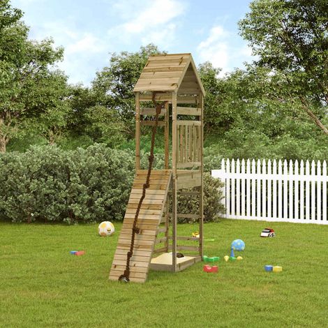 Maisonnette de jeu avec mur d'escalade Aire de Jeux Maison enfant exterieur bois de pin imprégné 90438 (1/5)