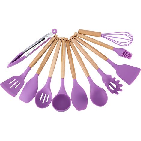 12-teiliges Küchenhelfer-Set aus Silikon, antihaftbeschichtet, Kochspatel, Löffel, Küchenutensilien, Lila (1/5)