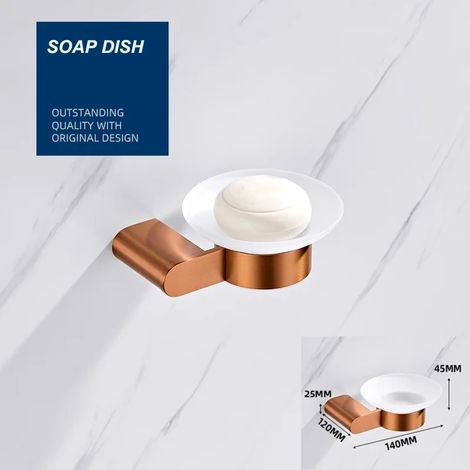 Porte-savon/porte-serviettes en or rose brossé avec porte-papier toilette, crochet pour peignoir, porte-gobelet et brosse WC. Accessoires de salle de bain. (1/5)
