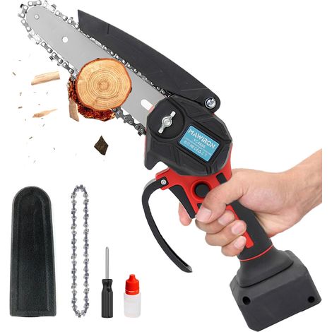 Tronçonneuses sans fil, mini tronçonneuse de 6 pouces (sans batterie) compatible avec la batterie Einhell, tronçonneuse électrique avec 2 chaînes, pour couper les arbres, couper le bois, arbre (1/5)