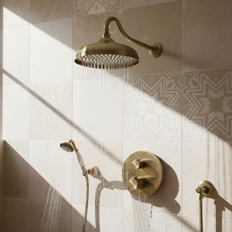 Système de douche thermostatique PaulGurkes rétro en laiton bronze encastré 30 cm (1/2)