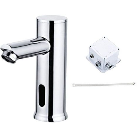 Mitigeur de lavabo Robinet de lavabo électrique pour cuisine salle de bain - Capteur automatique - En laiton - Robinet d'eau froide - Montage sur le pont - Pour la maison - Moderne - Résistant à la ro (1/5)
