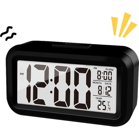 Réveil Numérique - Écran LCD 11,4 cm - Affichage Heure Température Calendrier - Alimentation Piles AAA - Pour Bureau Chambre Voyage - 1 Pièce (1/5)