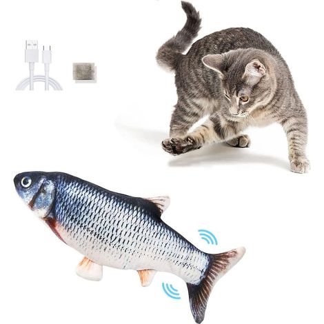 Poisson électrique interactif Jiuhao - Jouet interactif en peluche à l'herbe à chat pour chats et chatons - Coussin mobile pour animaux à mâcher, mordre et donner des coups de patte