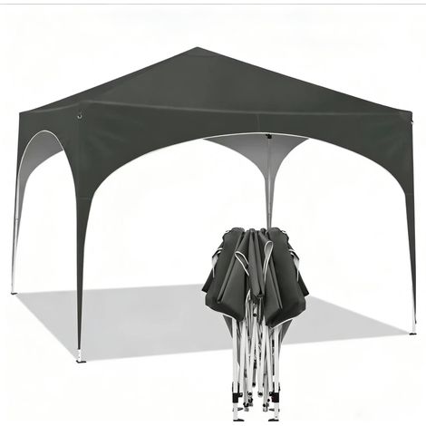 CHICFURN Cenador de jardín plegable 300x300 cm gris de metal y tela, para terraza y jardín (1/5)