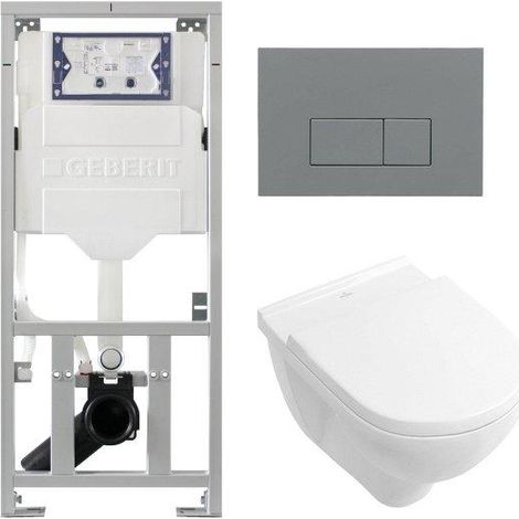 Villeroy & Boch O.novo Ensemble WC - réservoir encastré Geberit - cuvette suspendue à fond profond - abattant à fermeture amortie - plaque de commande