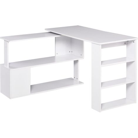 Bureau d'angle pivotant, 120 x 110 cm, bureau en forme de L avec étagères, idéal pour le bureau à domicile, les études et l'usage domestique, blanc. (1/5)