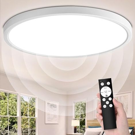 LED Ceiling Light Motion Detector Indoor 28W 2800LM 3000K-6000K Flat Ceiling Dimmable with Remote Control, IP54 Light Sensor Lamp for Baths, Garages, Hallways, 30 cm (1/2)
