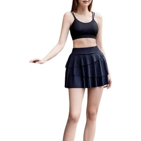 Short de sport femme taille haute noir, respirant, idéal pour le running et les activités physiques (1/4)