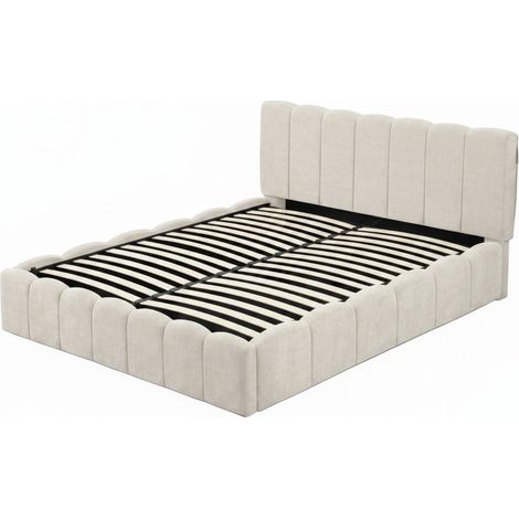 Lit Coffre 160x200 cm – Tissu Chenille Beige, Sommier à Lattes Inclus (1/5)