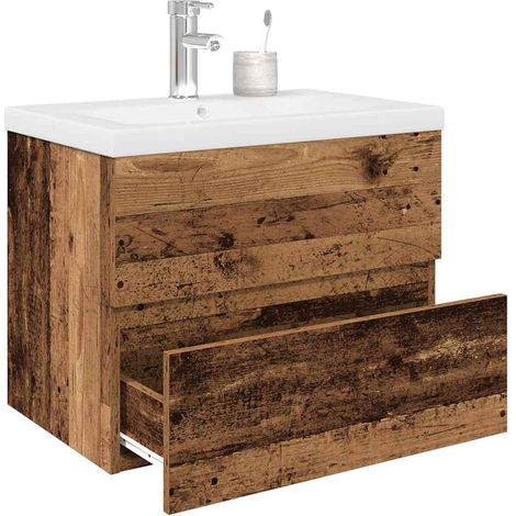 Sink Cabinet with Built-in Basin and Faucet Old Wood vidaXL