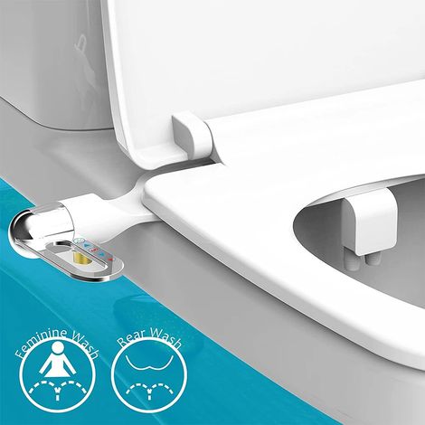 (7-8 Amérique du Nord) Nouveau bidet ultra-mince avec pulvérisateur d'eau fraîche, double buse, pression d'eau réglable, autonettoyant et non électrique. (1/5)