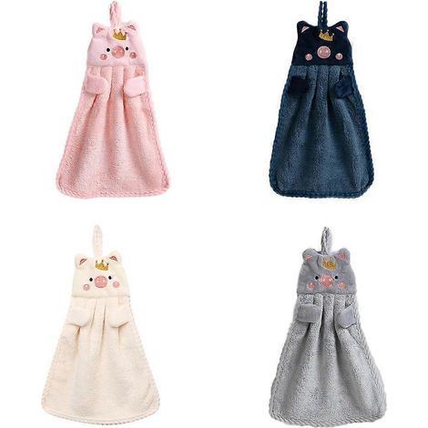 Set mit 4 saugfähigen Handtüchern, besticktes Schweinchenmotiv, Taschentücher – 28 x 3,4 cm (1/4)