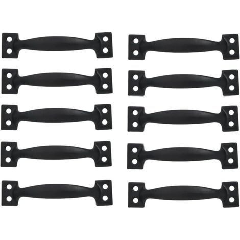 Ensemble de 10 poignées de porte cintrées vintage, poignées de porte en bois peint antique (200mm, noir) (1/5)