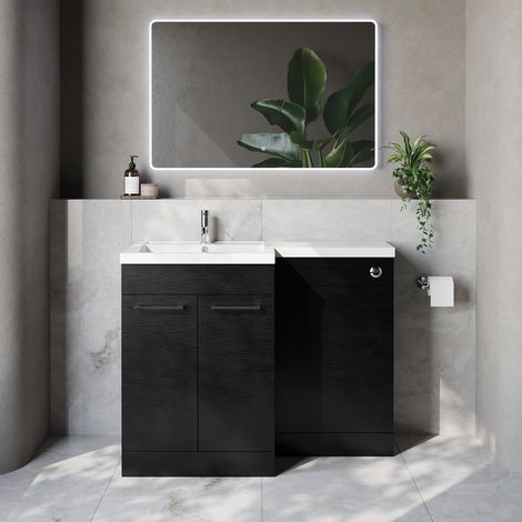 Napoli 460 Nero Oak 1100mm 2 Door Vanity Unit Toilet Suite with Left Hand Square Lucia Basin - 1100mm - Chrome 160mm HandleWithout Kingston Toilet Pan