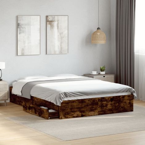 Bed Frame with Drawers without Mattress Smoked Oak 140x200 cm vidaXL