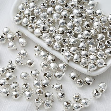 100 Stück Glöckchen, Party-Dekoration, Haustier-Glöckchen, DIY-Weihnachtsdeko-Glöckchen für Hochzeits- und Festdekoration, Schmuckherstellung, 12 mm (Silber) (1/5)